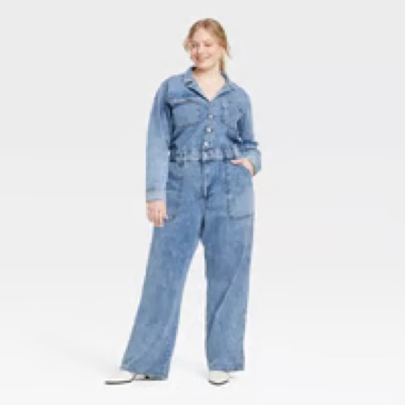 Women's Blue Denim Jumpsuit - Picture 3 of 4